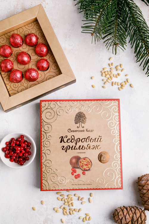 Кедровый грильяж с клюквой / 120 г / ТМ Сибирский кедр