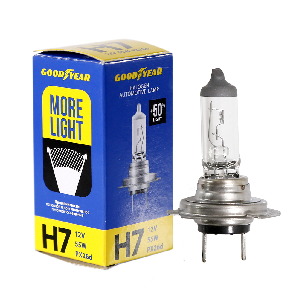 Галогенная лампа H7 55W 12V PX26d Goodyear More Light +50%