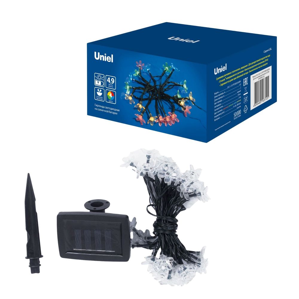 USL-S-137-PT5000 SAKURA Садовая гирлянда на солнечной батарее Сакура. 50 светодиодов. Разноцветный свет. 1xАА Ni-Mh аккумулятор в-к. IP44. TM Uniel