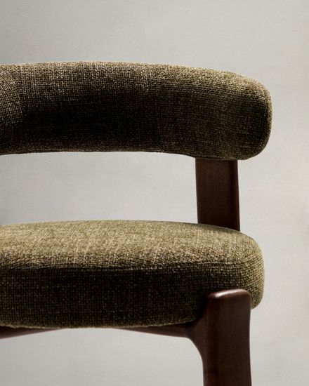 Барный стул Granite из зеленой синели и ясеня с отделкой орех 75 см