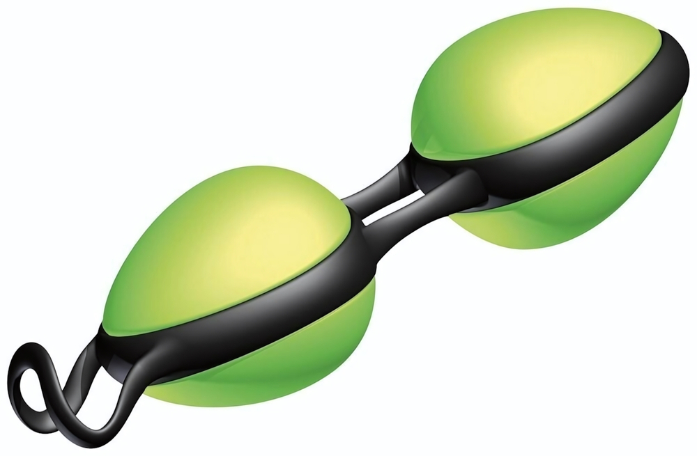 Зелёные вагинальные шарики на чёрной сцепке Joyballs Secret (Цвет: лаймовый)