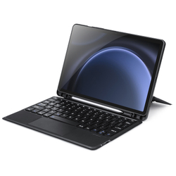 Защитный чехол подставка с клавиатурой (RUS) от Dux Ducis для Samsung Tab S10 FE, Tab S9 и Tab S9 FE, серия DK Series Keyboard, русская клавиатура с подсветкой