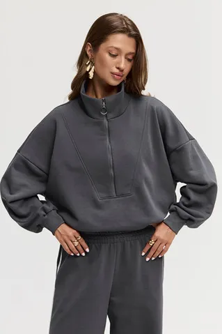 Олимпийка на молнии из премиум футера цвета антрацит