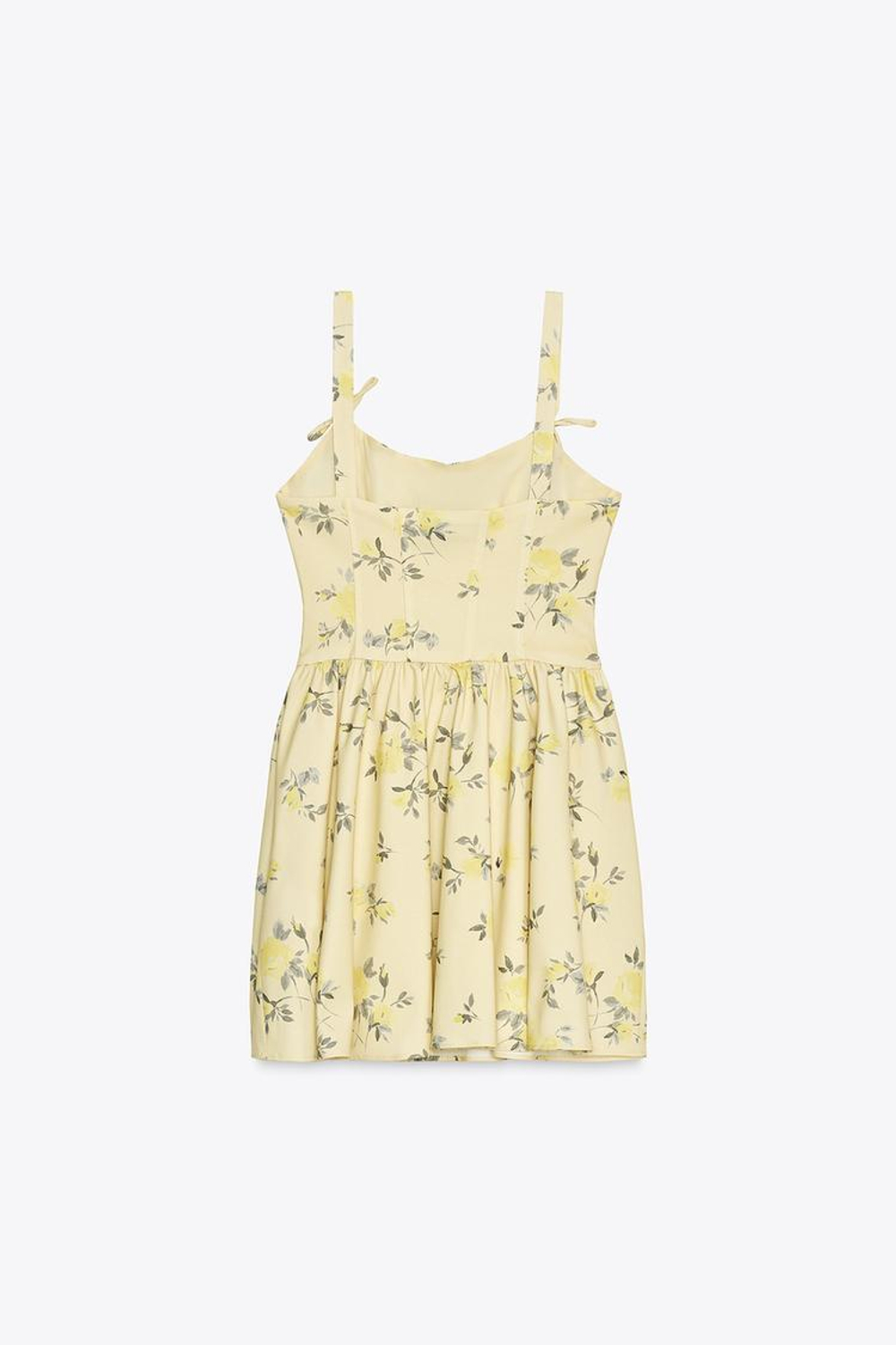 ZARA КОРОТКОЕ ПЛАТЬЕ ИЗ ПОПЛИНА С ЦВЕТОЧНЫМ УЗОРОМ, ЖЕЛТЫЙ