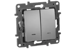 Выключатель Legrand Etika 2-клавишный с индикатором проходной алюминий 30182