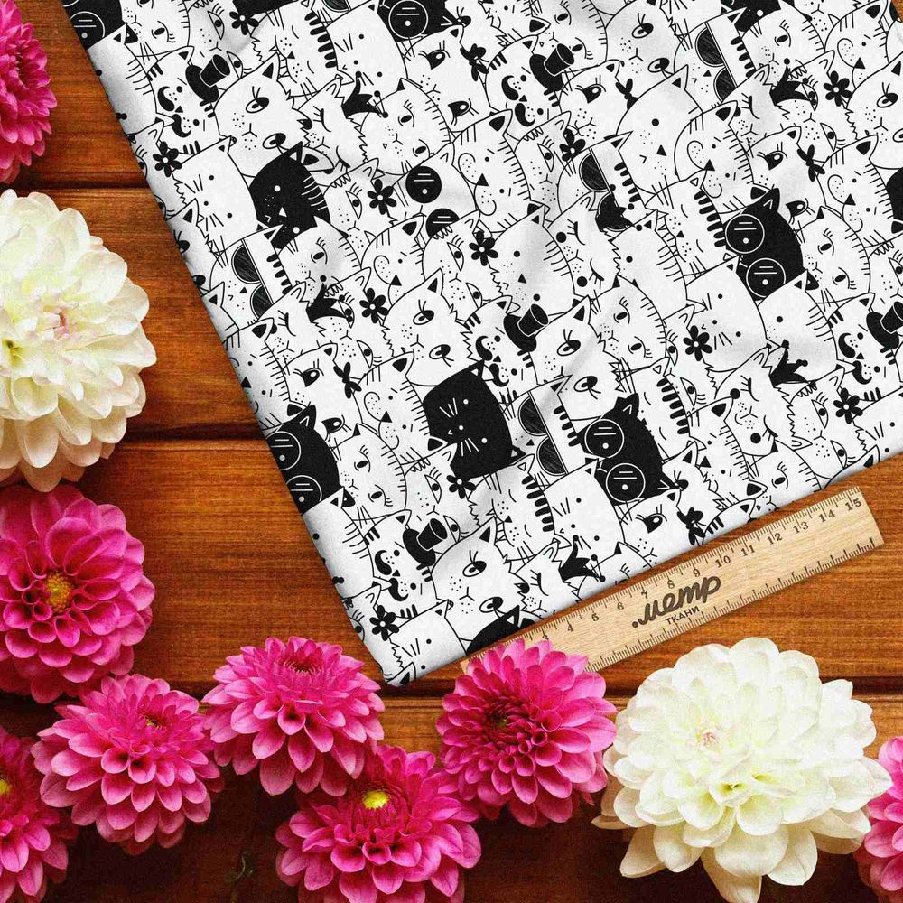 Ткань бифлекс толпа креативных кошек