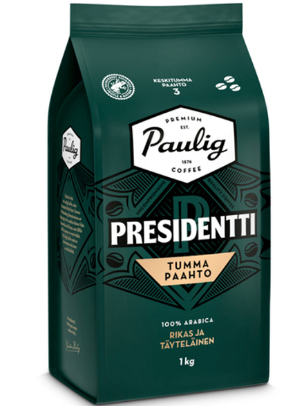 Кофе в зернах Paulig Presidentti Tumma Paahto, 100% арабика, темной обжарки, 1000 г