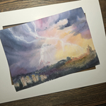 Картина акварельная авторская в паспарту 30х40 см на стену для интерьера "Гроза над Москвой"