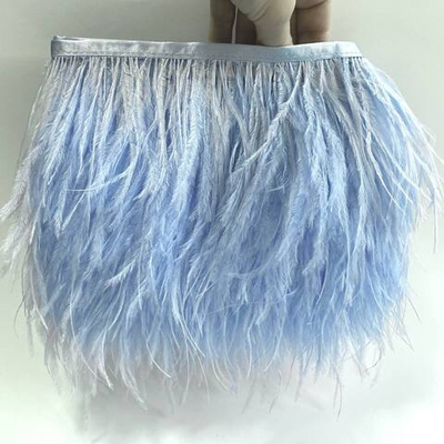 Перья страуса на ленте небесно-голубые (перьевая тесьма) 10 - 15 см.