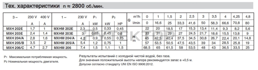 Горизонтальный многоступенчатый насосный агрегат из нержавеющей стали Calpeda MXH 204