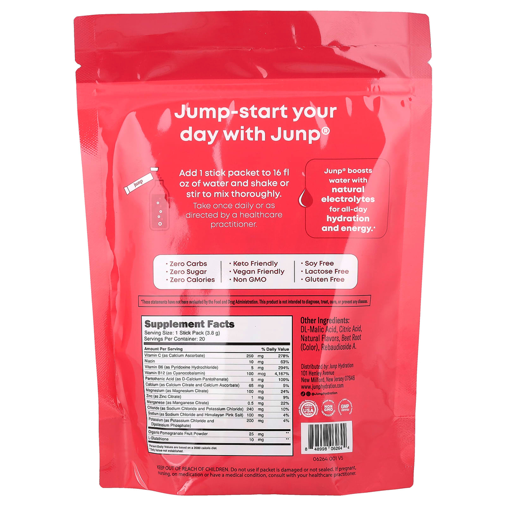 JUNP Hydration, электролитная порошковая смесь, со вкусом лесных ягод, 20 пакетиков по 3,8 г (0,13 унции)