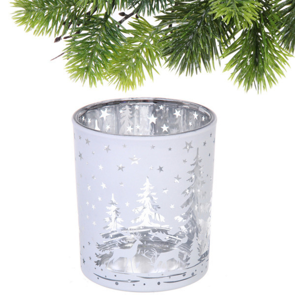 Подсвечник «Снежный лес» 8,5*10 см, Белый