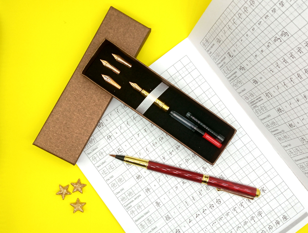 Подарочный набор из 1 уникальной ручки-кисти + сменной насадкой для пера + 4 различных пера +картридж с чернилами + подарочный пенал (для леттеринга, каллиграфии, рисования)