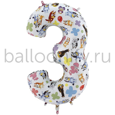 Шар ЦИФРА 3 Щенки Блу 26" 66 см