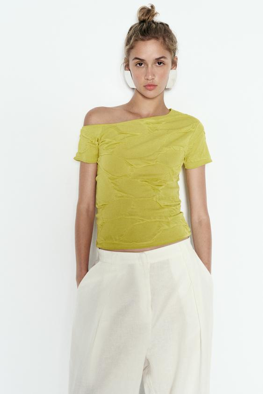 ZARA КРОП-ТОП АСИММЕТРИЧНОГО КРОЯ, ЛИМОННО-ЖЕЛТЫЙ