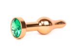 Удлиненная шарикообразная золотистая анальная втулка с зеленым кристаллом - 10,3 см. (Цвет: зеленый)