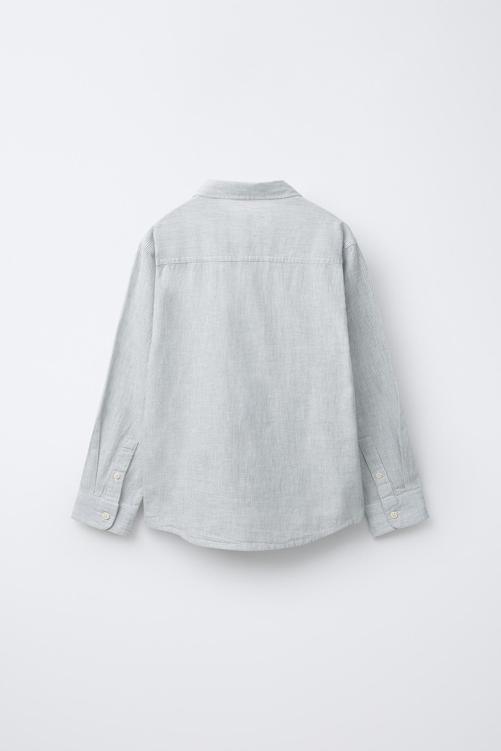ZARA РУБАШКА ИЗ СМЕСОВОГО ЛЬНА В ПОЛОСКУ, СЕРО-СИНИЙ