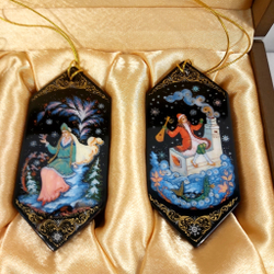 Набор ёлочных игрушек-конфет с ручной росписью Палех "Сказки" в футляре