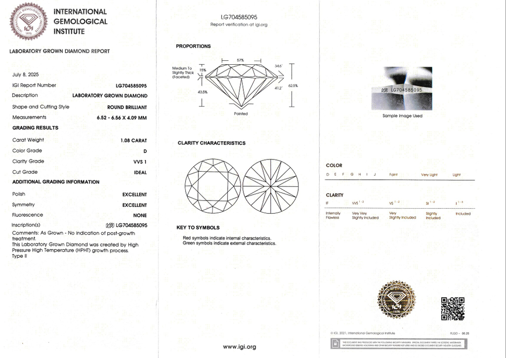 Лабораторно-выращенный бриллиант Кр-57 6.52-6.56 мм D/VVS1 1.08 ct