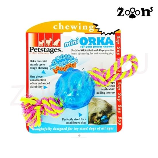 Petstages игрушка для собак Mini ОRКА мячик с канатом, 16-18 см