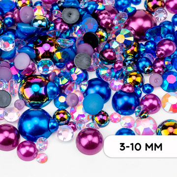 Набор декоративного полужемчуга и страз “Blue-Pink-Lilac-Crystal AB-Matte Blue & Pink”