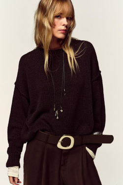 ZARA БРЮКИ С ШИРОКИМИ ШТАНИНАМИ И РЕМНЕМ, ТЕМНО-ГРАНАТОВЫЙ