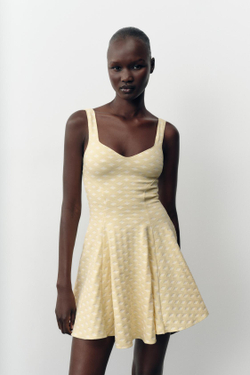 ZARA ПЛАТЬЕ-СКЕЙТЕР ИЗ ЭЛАСТИЧНОЙ ЖАККАРДОВОЙ ТКАНИ, ЖЕЛТЫЙ