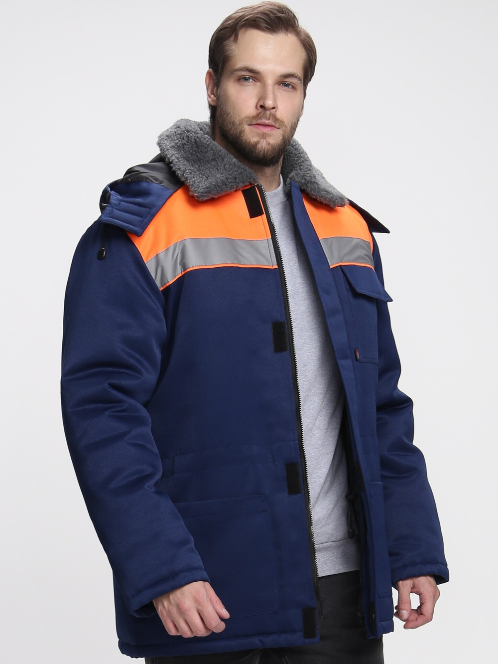 Куртка зимняя Бригада NEW (тк.Смесовая,210), т.синий/оранжевый