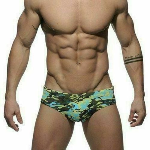 Мужские плавки брифы зелено-голубые Addicted Camo Push-up