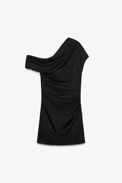 ZARA КОРОТКОЕ ПЛАТЬЕ АСИММЕТРИЧНОГО КРОЯ, ЧЕРНЫЙ