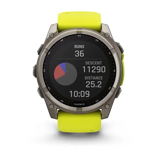 Мультиспортивные GPS часы Garmin Fenix 8X (51 mm) Solar, Sapphire Titanium with Amp Yellow/Graphite Silicone Band 010-02907-21