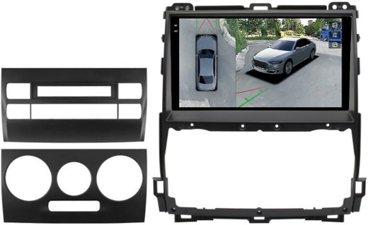 Магнитола для Toyota Land Cruiser Prado 120, Lexus GX470 (экран климата внизу, большая рамка) - FarCar BX9-360-8001F3 монитор 9.5" 2K QLED на Android 13, 6Гб+128Гб, CarPlay, 4G SIM-слот, 4 камеры в комплекте