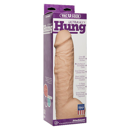 Телесная насадка-фаллоимитатор 30,5см с мошонкой для страпон-систем Doc Johnson Vac-U-Lock Ultraskyn Hung Vanilla 1015-36-BX