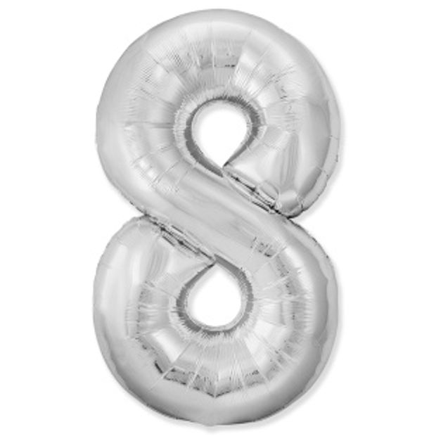 F Шар (40''/102 см) Цифра, 8 Slim, Серебро (БГ-60)