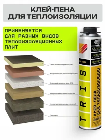 Клей-пена для теплоизоляции GLOBAL TRIS 1000 мл.