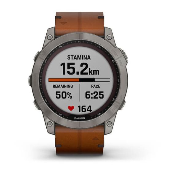 Умные часы Garmin Fenix 7X Sapphire Solar титановый черный с коричневым кожаным ремешком
