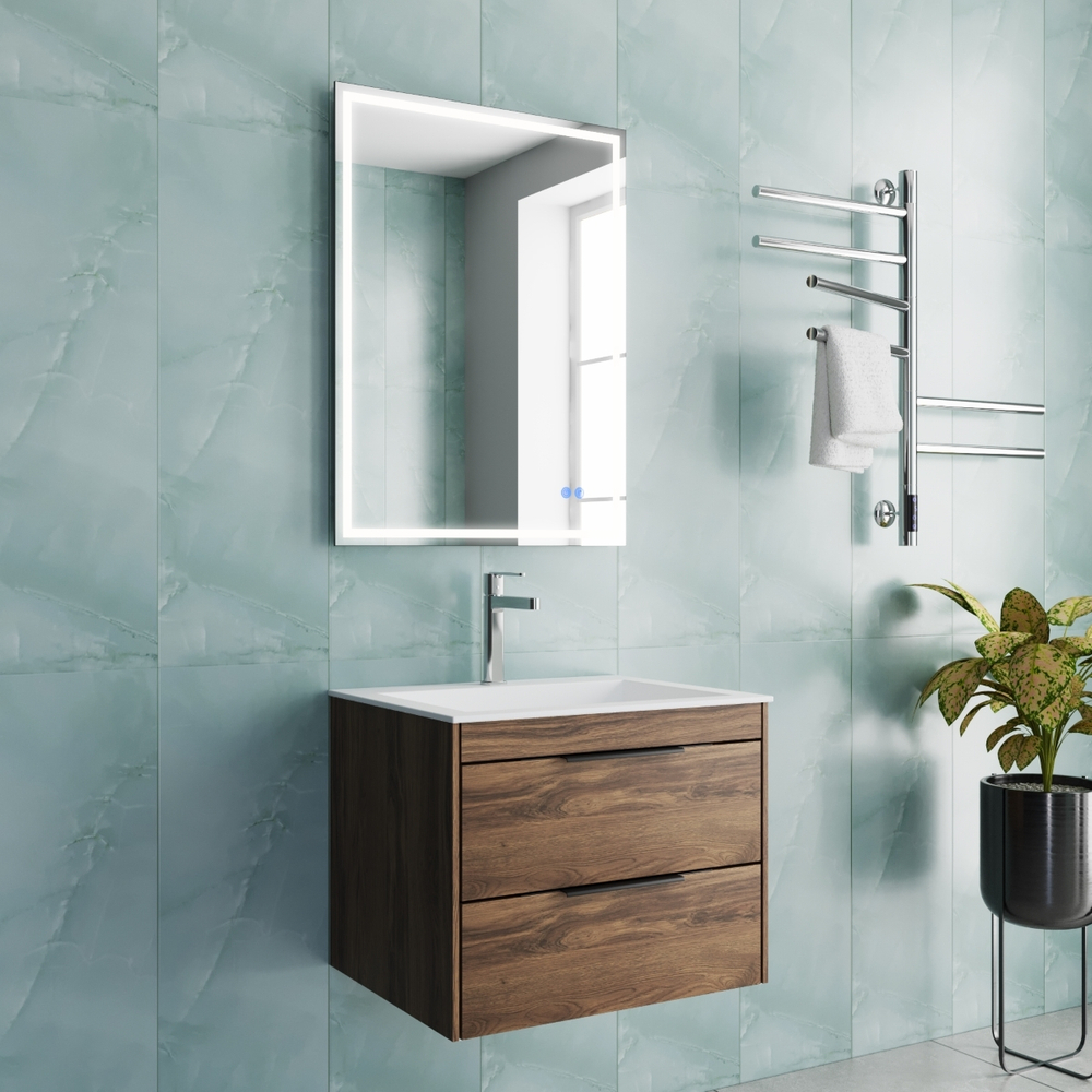 Тумба под раковину Vincea Chiara 2D 600 подвесная, 2 выкатных ящика soft-close, C.Oak