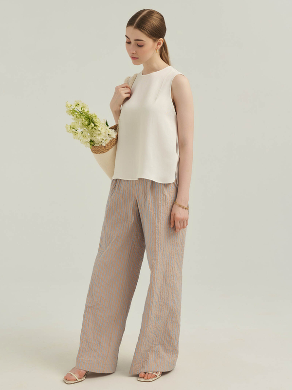 Брюки VIVIANE телесного цвета в голубую полоску
