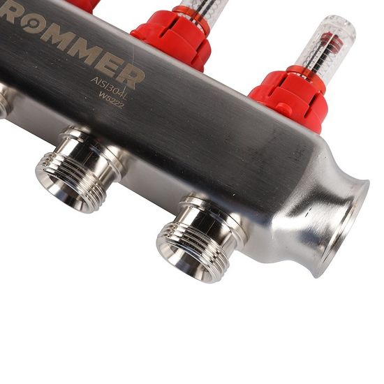Коллектор Rommer 1"x3/4" на 4 контура с расходомерами (нерж. сталь) RMS-1200-000004