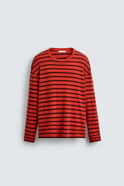 ZARA ФУТБОЛКА В ПОЛОСКУ С КОНТРАСТНЫМИ ДЕТАЛЯМИ, КРАСНЫЙ/ЧЕРНЫЙ