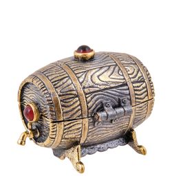 Народные промыслы AM-3769 Шкатулка «Бочка Винокура» (латунь, янтарь)