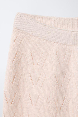 ZARA ТРИКОТАЖНЫЕ БРЮКИ ИЗ ХЛОПКА И ШЕРСТИ, СВЕТЛО-БЕЖЕВЫЙ