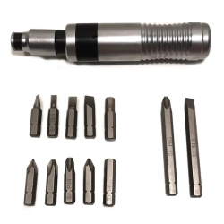 Отвертка ударная с набором бит и адаптером,13пр 1/2''(F)х5/16''(F) (PH 1,2,3,4х36мм, PH3х80мм, SL 5,6,7,8х36мм, SL8х80мм, H 7,8х36мм) в метал. кейсе Forsage F-5064A