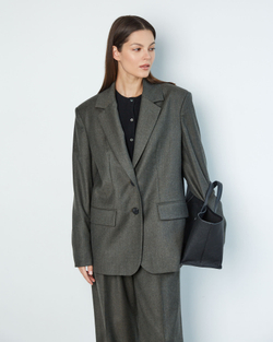 Жакет однобортный из шерсти серо-зеленый