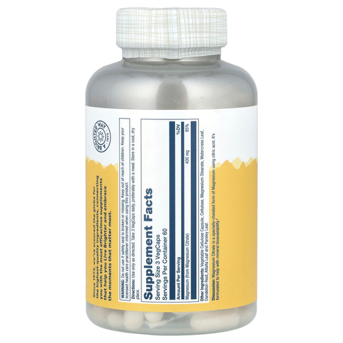 Solaray, цитрат магния, 400 мг, 180 растительных капсул (133 мг в 1 капсуле)