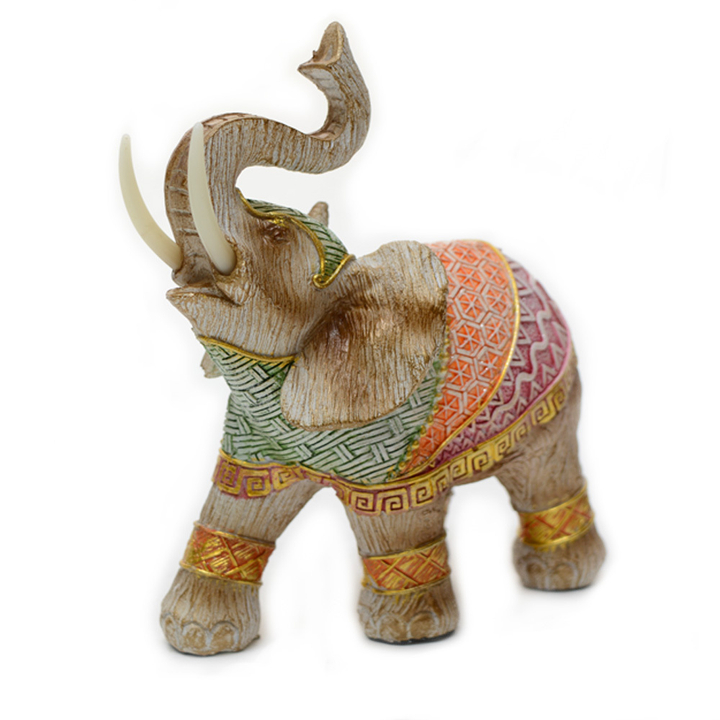 Статуэтка Слон попона разноцветная узор золотистый цвет бежевый коричневый 14x7x16 см