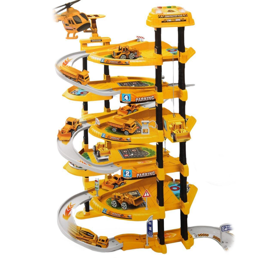 Набор "Паркинг" парковка многоуровневая, 82 дет., в комп. машинки, вертолет, свет/звук. эффекты,