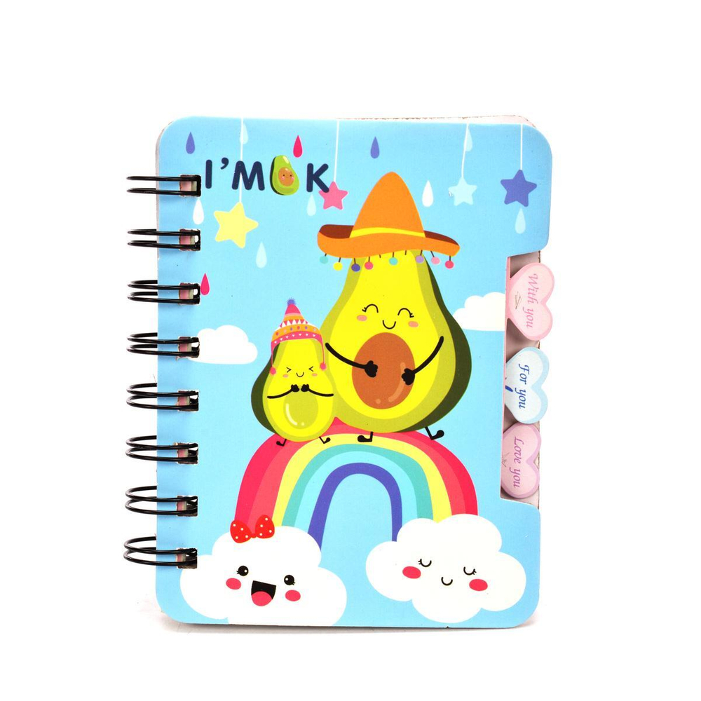 Блокнот "Авокадо" на спирали, 9*12 см, 50 листов, с разделителями, 4вида микс