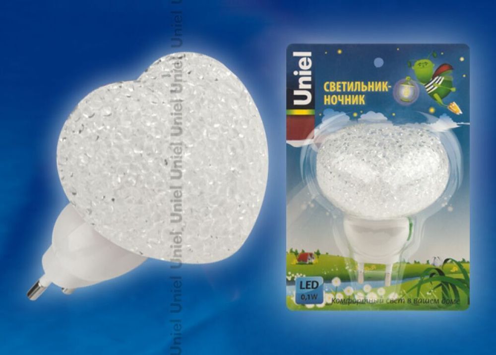 DTL-309-Сердечко/WHITE/1LED/0,1W Светильник-ночник. Выключатель на корпусе. Блистер
