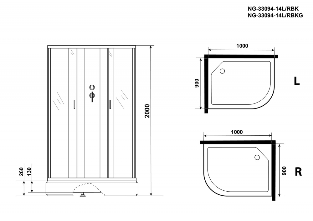 Душевая кабина Niagara NG-33094-14LBKG средний поддон, стекло матовое